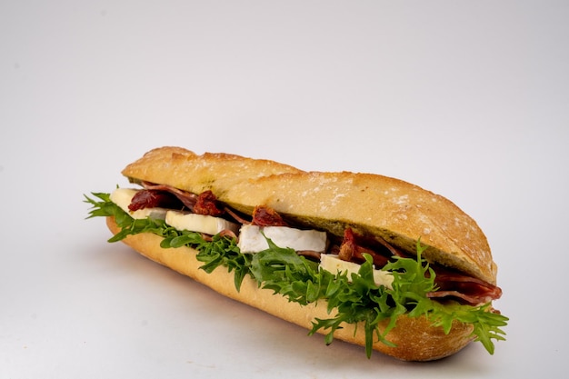 Closeup shot of a sandwich isolated on a white background