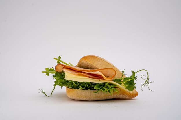 Closeup shot of a sandwich isolated on a white background