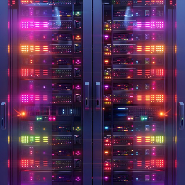 Photo a closeup shot of a server rack capturing the intricate network of cables and glowing lights that