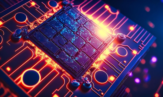 A closeup shot of a solar panel showcasing the intricate patterns of solar cells and circuitry