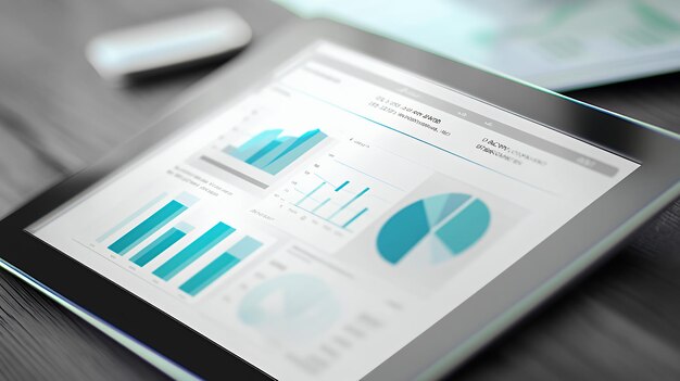 Photo a closeup shot of a tablet with a spreadsheet and charts on the screen