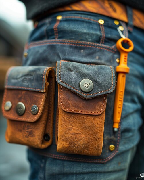 A CloseUp Shot Of Tool Belt Pockets Background