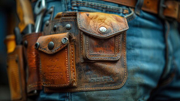 A CloseUp Shot Of Tool Belt Pockets Wallpaper