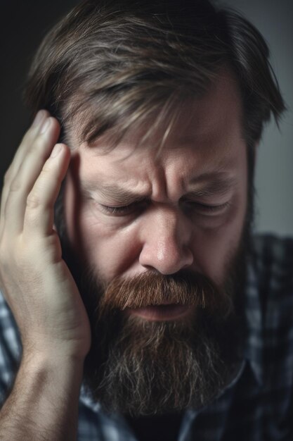 Closeup shot of an unrecognizable man looking stressed created with generative ai