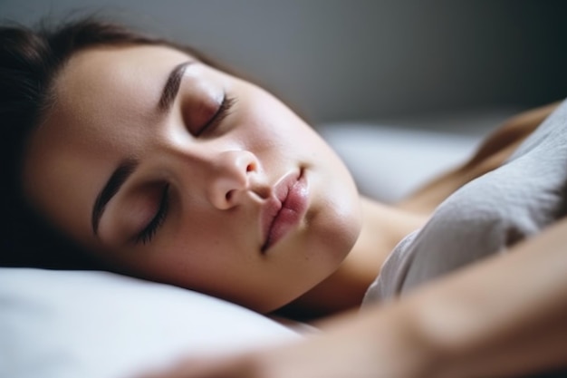 Closeup shot of an unrecognizable woman lying on her bed and touching her face