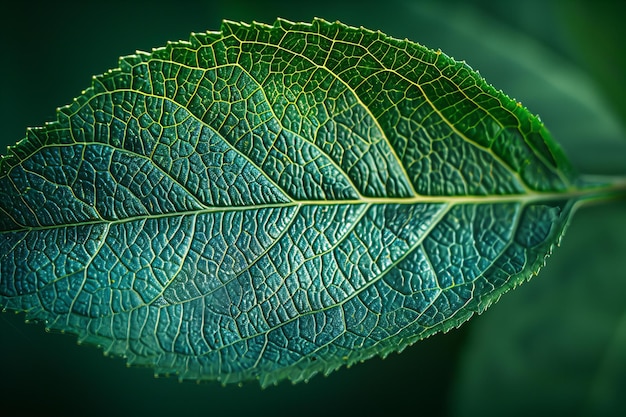 A closeup shot of the veins on an emerald green leaf showcasing their intricate patterns and textur