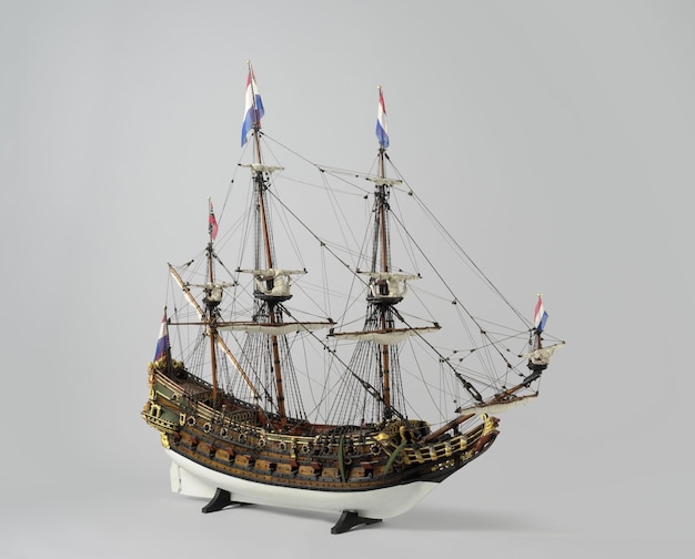 Closeup shot of a vintage figurine of a ship isolated on a white background