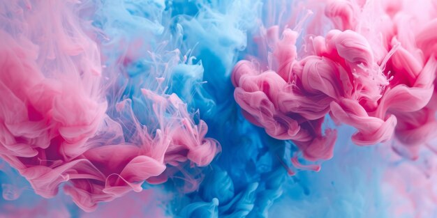 Closeup Shot Of Vivid Pink And Blue Ink Swirling Artistically In Water