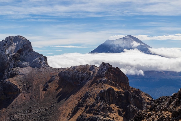 Closeup shot of volcanoes Iztaccihuatl and Popocatepetl in Mexico