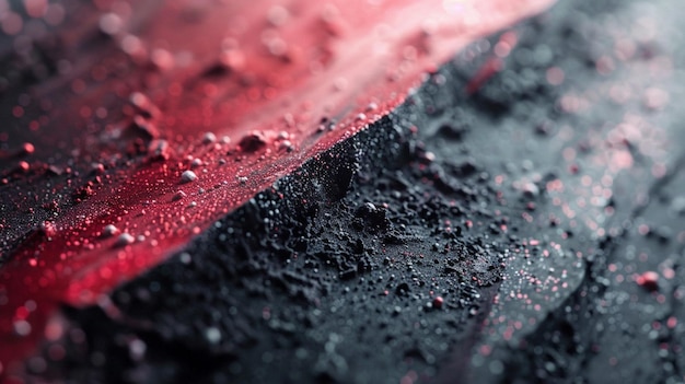 CloseUp Shot of Water Droplets on Red and Black Surface