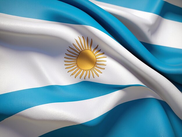 Photo closeup shot of the waving flag of argentina with interesting textures