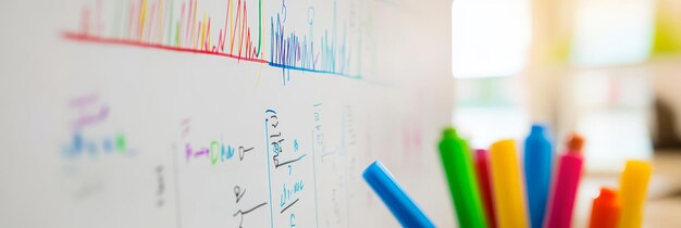 Photo a closeup shot of a whiteboard covered in colorful financial formulas and graphs this image s