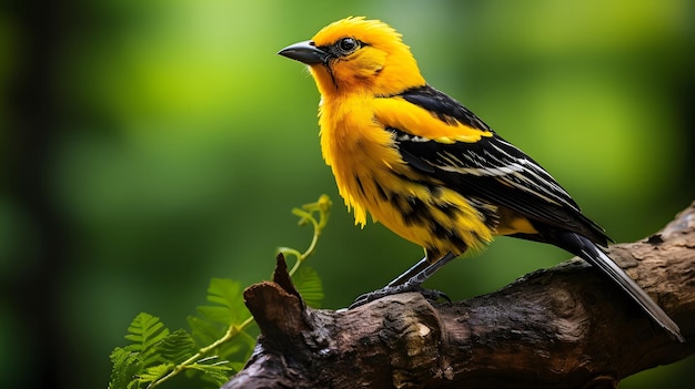 closeup shot of a yellow bird on a branch