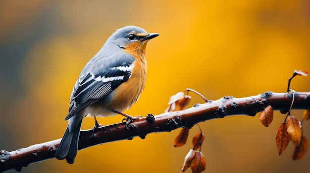 closeup shot of a yellow bird on a branch