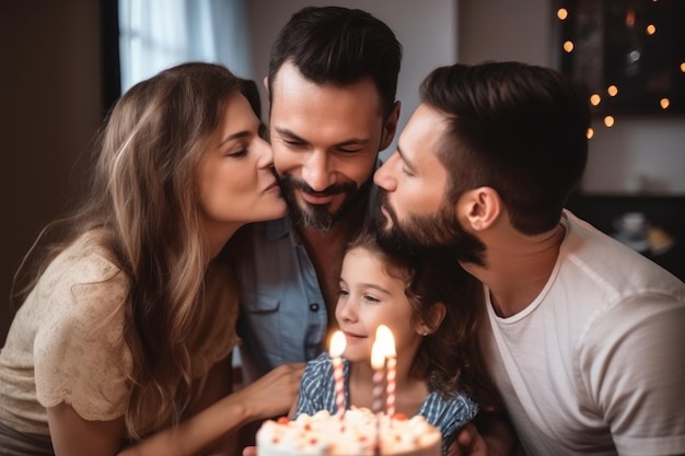 Closeup shot of a young family celebrating a birthday together