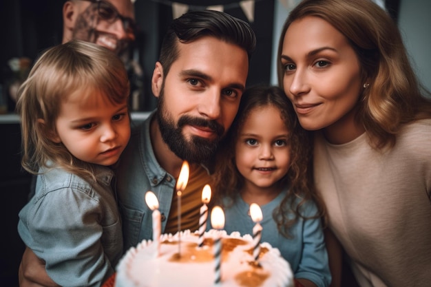 Closeup shot of a young family celebrating a birthday together