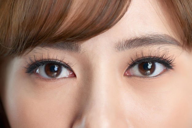 Closeup shot of young woman eyes makeup