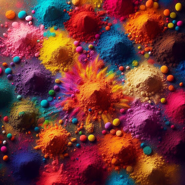 Closeup shots of vibrant colored powders used during Holi celebrations