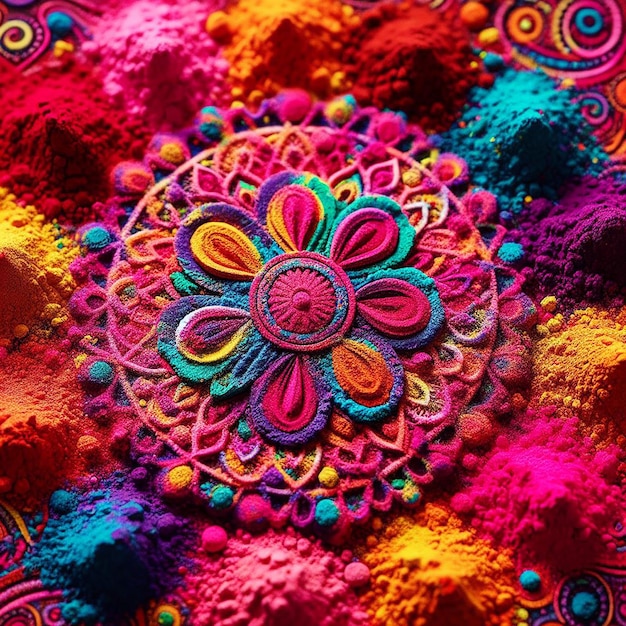 Closeup shots of vibrant colored powders used during Holi celebrations