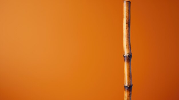 Closeup of a single brown cane against an orange background