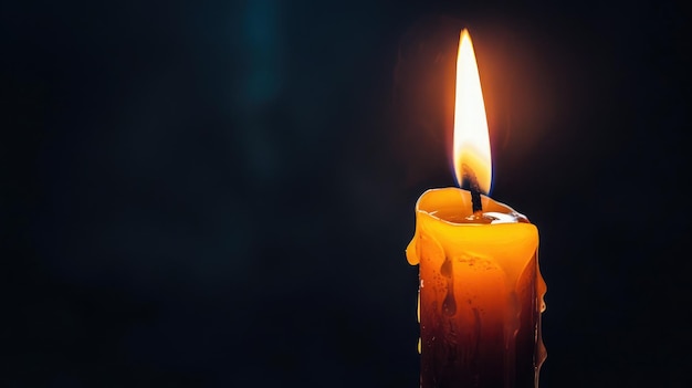 Closeup of a single candle flame burning brightly against a black background