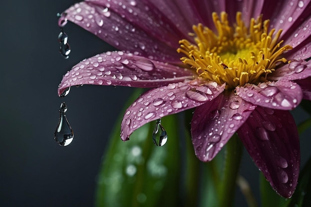 Closeup of a single rain drop on a flower