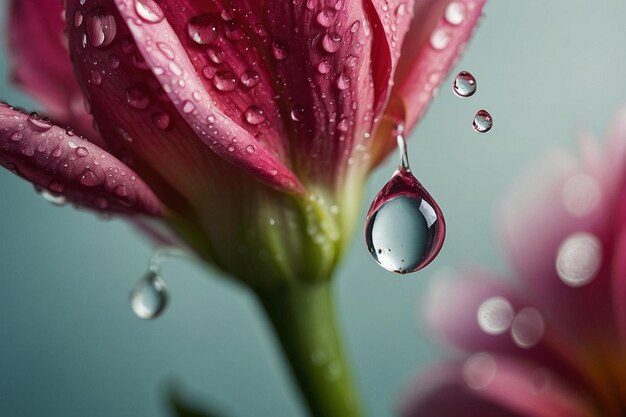 Closeup of a single raindrop on a flower petal