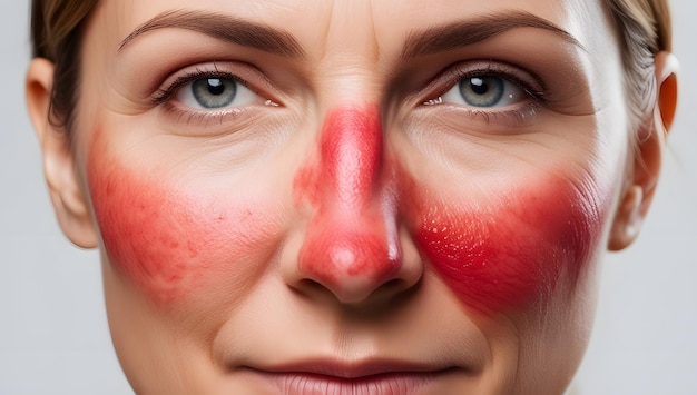 Photo closeup of skin with rosacea on female face