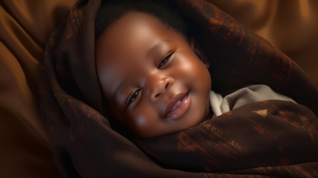 Closeup of sleeping newborn boy baby portrait of baby wrapped in blanket