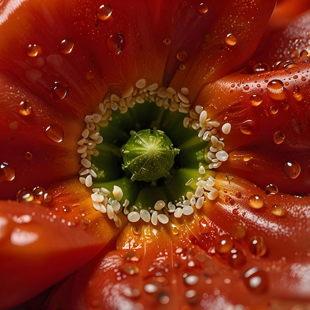 A closeup of a sliced red bell pepper