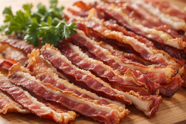 Closeup of slices of crispy hot fried bacon