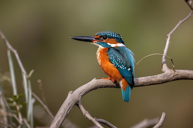 Closeup of a small cute colorful kingfisher perched on a branch in the african bush on the riverbank of chobe