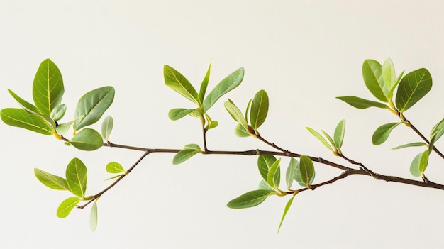 CloseUp of Small Elongated Green Leaves on Branch