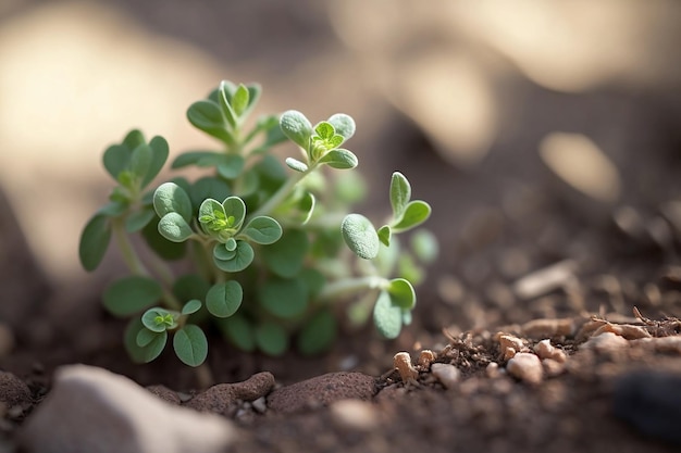 CloseUp of Small Oregano Plant on Ground Generative AI