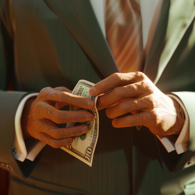 Photo a closeup of a smart businessmans hand exchanging money for cryptocurrency