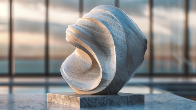 closeup of a smooth abstract marble sculpture against a blurred background