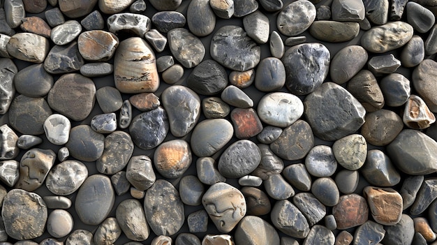 Closeup of smooth gray and brown river rocks