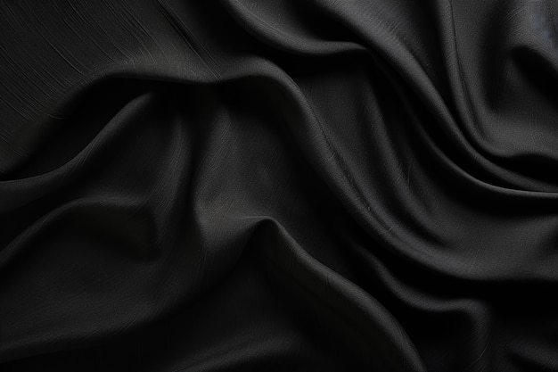 Photo closeup of a smooth slightly reflective black fabric showcasing its texture