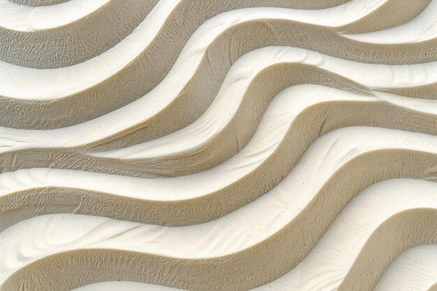 Photo closeup of smooth white sand texture with wavy lines top view background for design and decoration