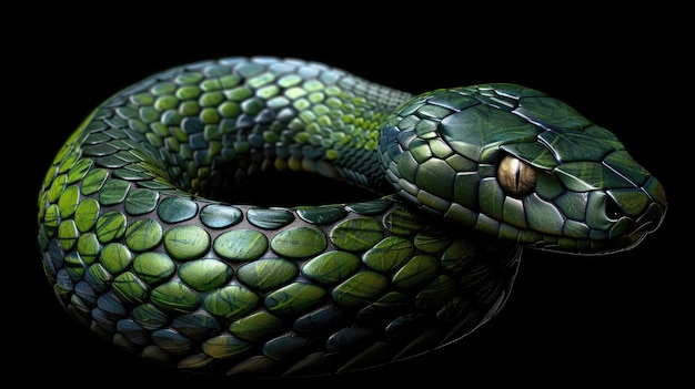 Closeup of snake against black background