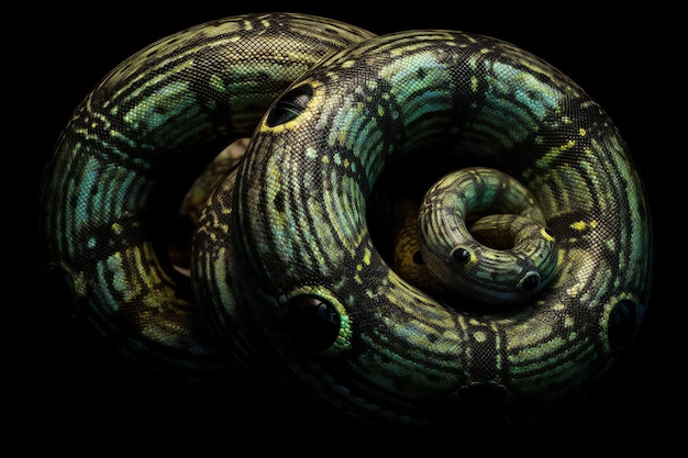 Closeup of a snake on a black background Studio shot