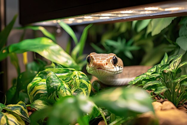 Photo a closeup of a snake39s head in a terrarium