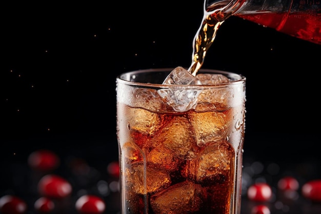 Photo closeup of soda pouring into a glass with a fro soda photos 283jpg