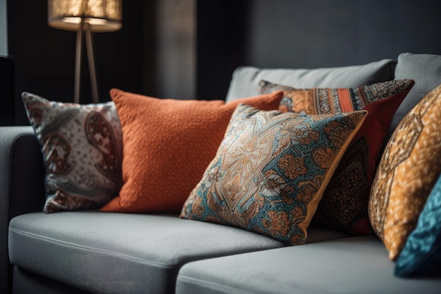 Closeup Sofa pillows mockup and decoration idea