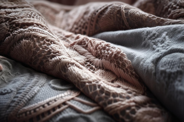 Closeup of soft blanket with intricate patterns and textures visible