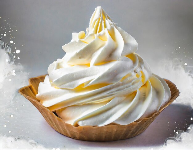 Photo closeup of soft vanilla creamy dessert delicious whipped cream on white background isolated