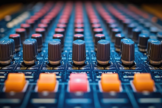 Photo closeup of sound mixer knobs and buttons