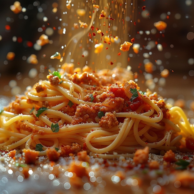 Closeup of spaghetti bolognese