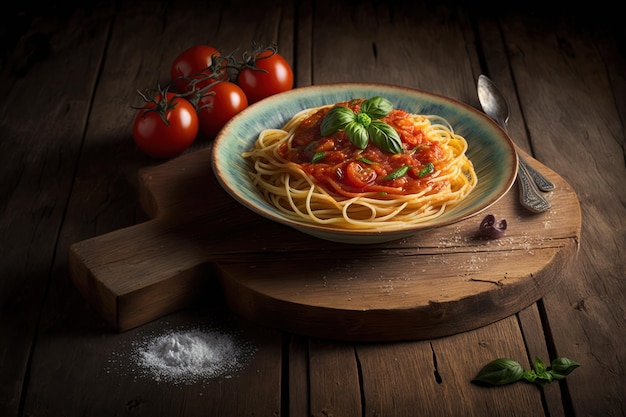 Closeup of spaghetti with tomato sauce and a sprinkle of parmesan cheese