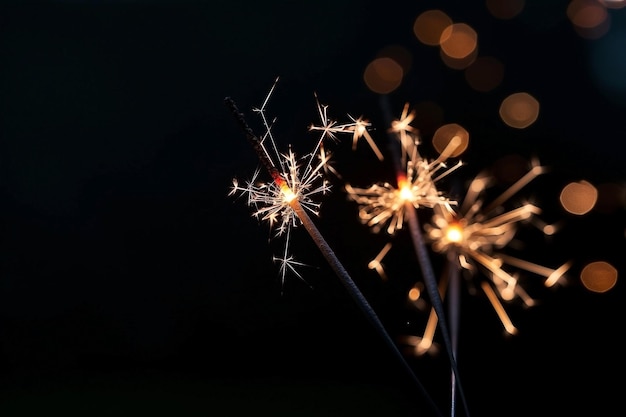 Closeup of Sparklers on Black Background with Soft Shadows